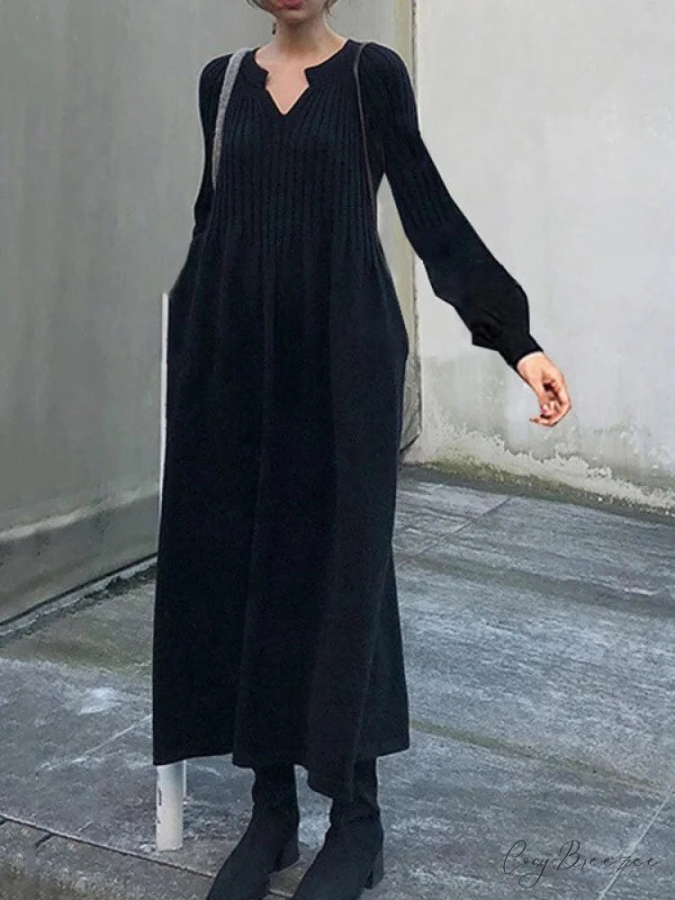 Casual Long Sleeves Solid Modern Color High-Neck Mini Dresses