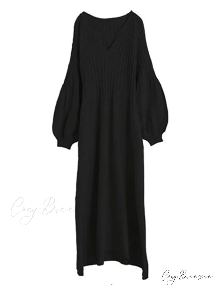 Casual Long Sleeves Solid Modern Color High-Neck Mini Dresses