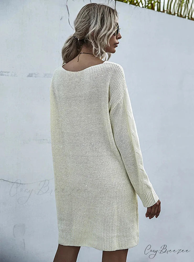 Casual Long V-Neck Pullover Sweater Dress