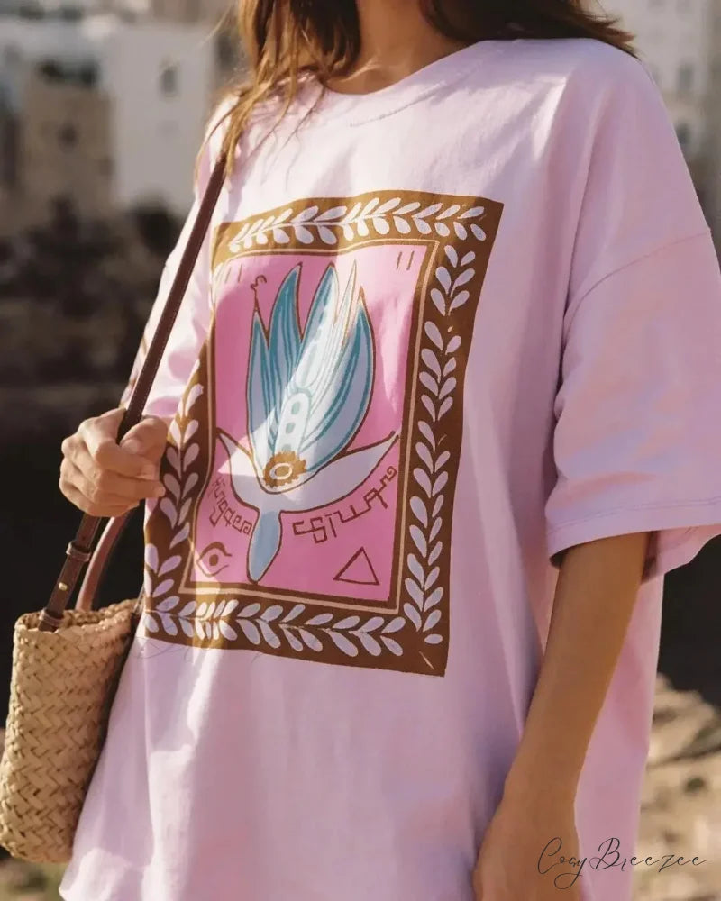Casual Lotus Eyed Graphic T-shirt t-shirt-250223