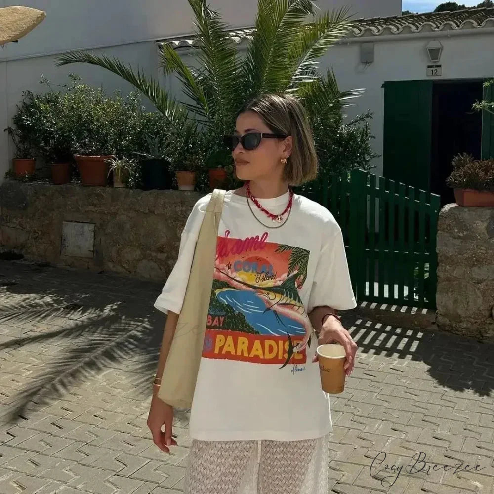 Casual Lotus Eyed Graphic T-shirt white1 / S t-shirt-250223