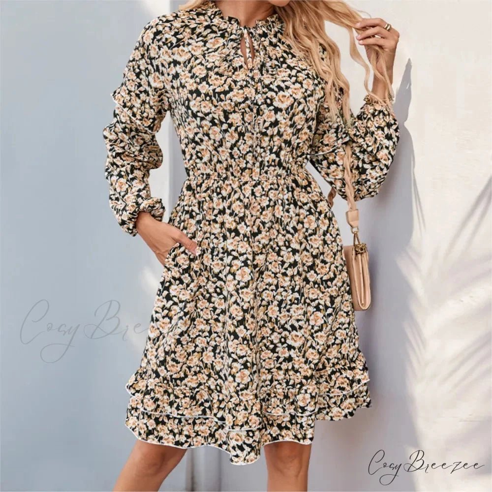 Casual Printed Long Sleeve Floral Dress oldfloraldress-250126
