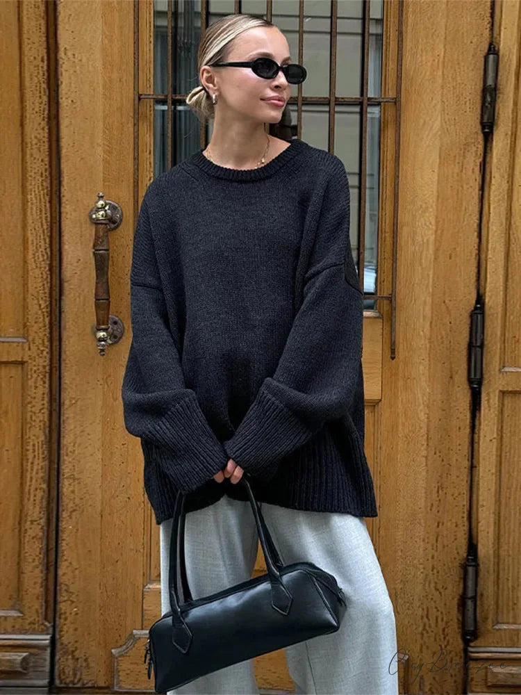 Casual Retro Long Sleeve Sweater Black / S swraters-241228