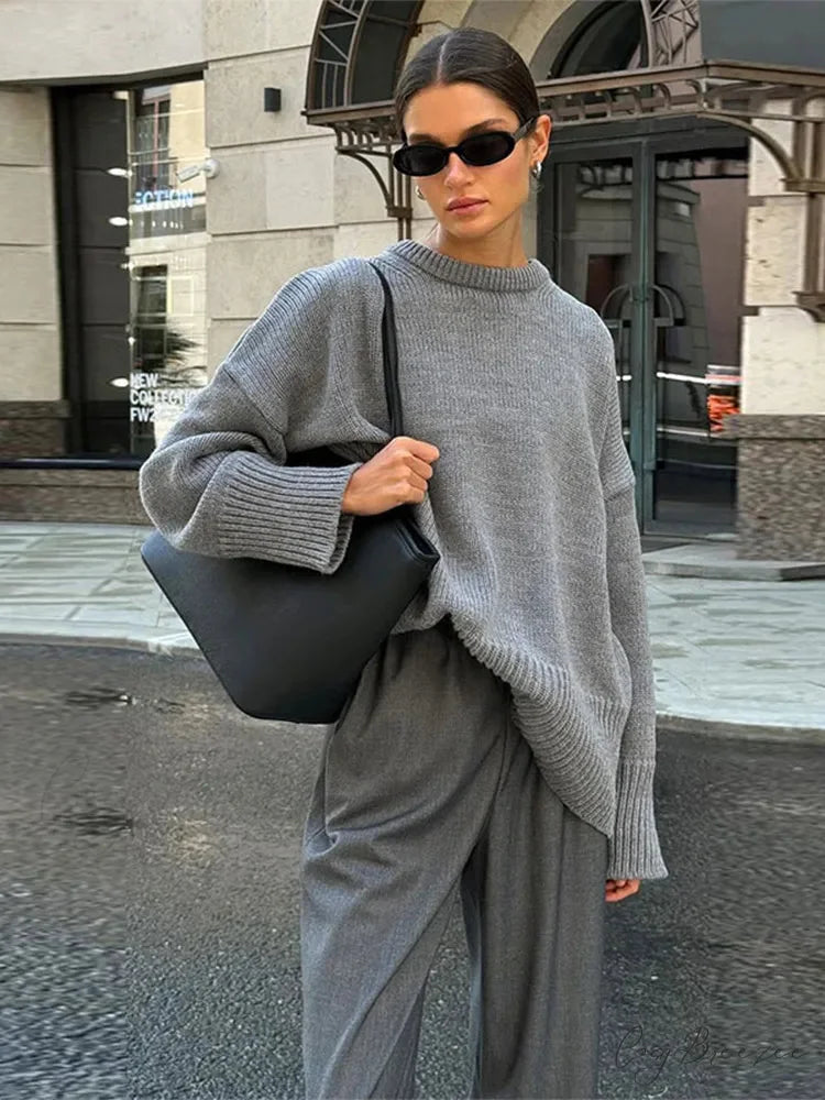 Casual Retro Long Sleeve Sweater Grey / S swraters-241228