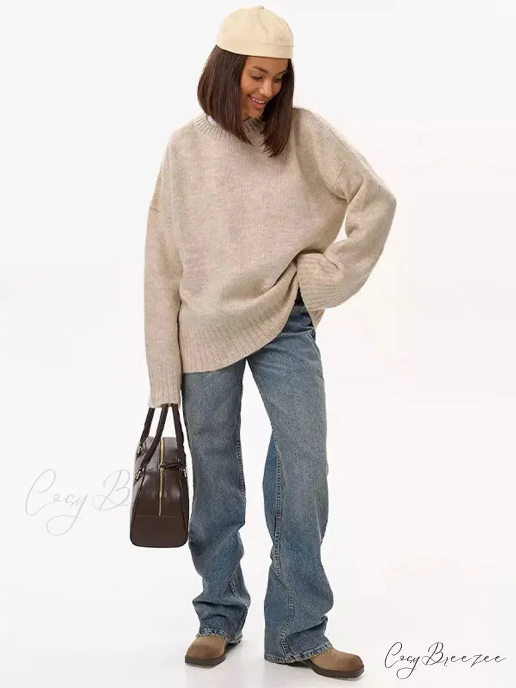 Casual Retro Long Sleeve Sweater Khaki / S swraters-241228