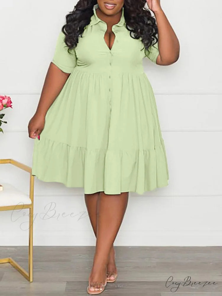 Casual Solid Back Trendy Cut Out T-Shirt Dress Light Green / XL