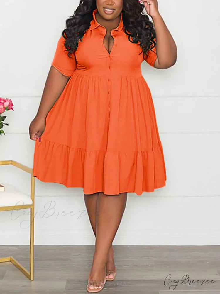 Casual Solid Back Trendy Cut Out T-Shirt Dress Orange / XL