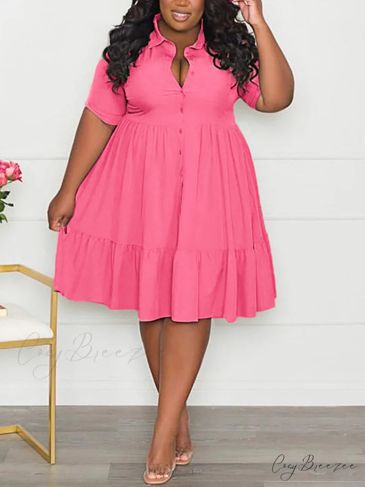 Casual Solid Back Trendy Cut Out T-Shirt Dress Pink / XL