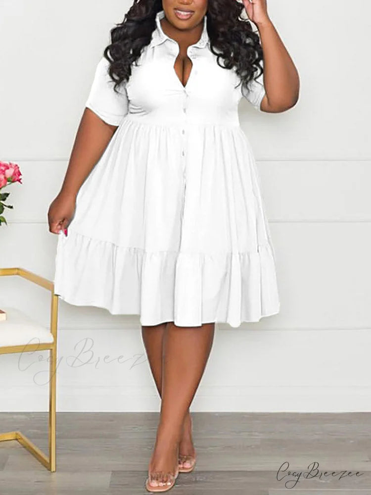 Casual Solid Back Trendy Cut Out T-Shirt Dress White / XL