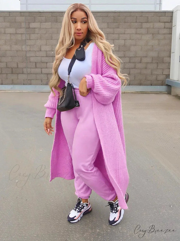 Casual Solid Graceful color Cardigan Pink / M