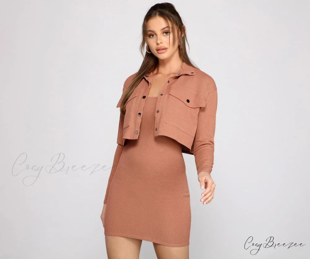 Casually Chic Ribbed Charming Knit Mini Dress