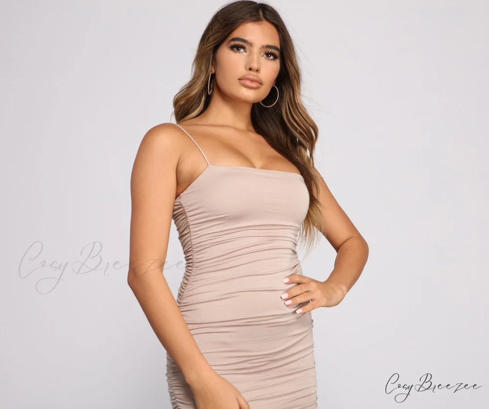 Casually Slay Square Charming Neck Ruched Mini Dress