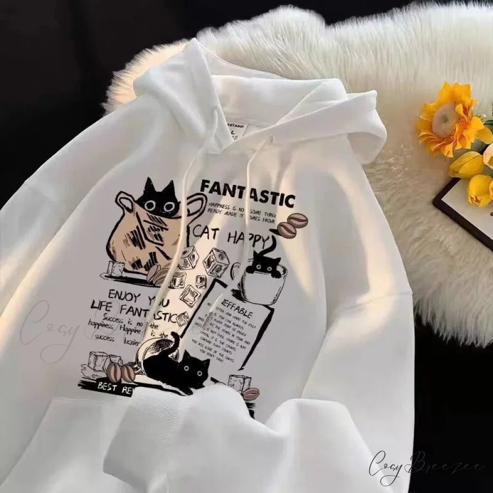 Cat Cartoon Printed Pullover Hoodie hoodies-241228