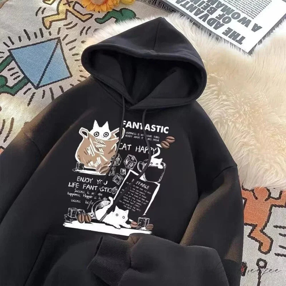 Cat Cartoon Printed Pullover Hoodie hoodies-241228