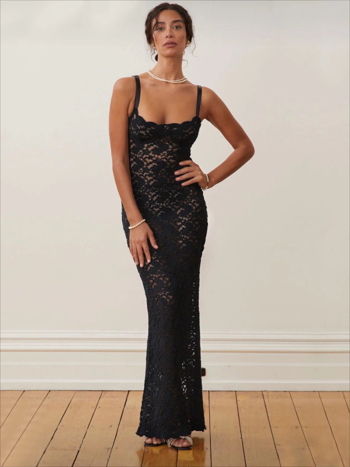 Off-Shoulder Sheer Lace Slim Fit Party Dress