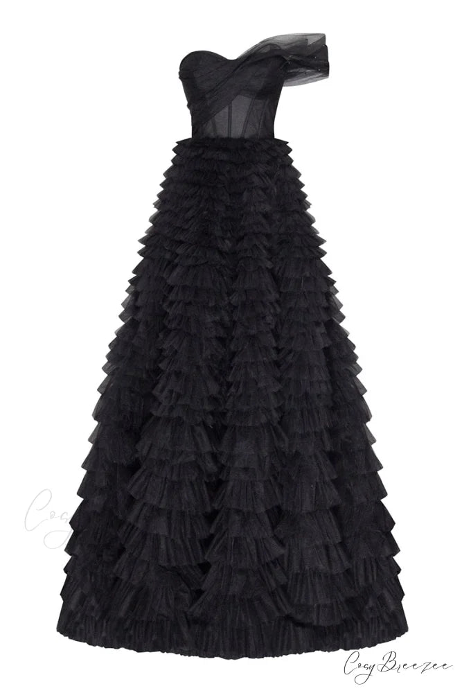 Celebrate Romance Frill Trendy Layered Evening Dress