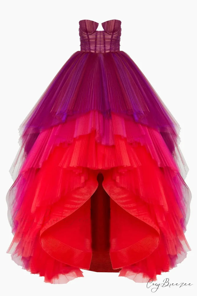 Celebration Time Asymmetrical Trendy Strapless Maxi Dress