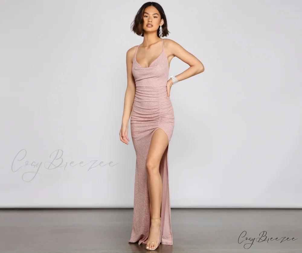 Celina Glitter Stylish Knit Mermaid Dress ROSE / S