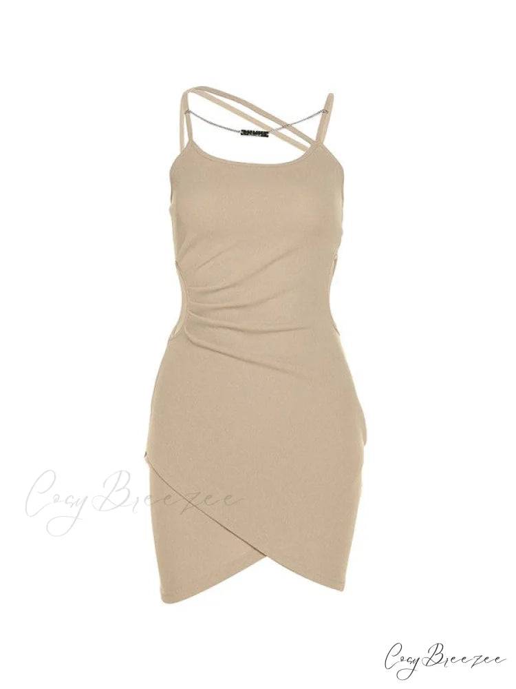 Chain Detail Cut Out Halter Classic Party Mini Dress - Black