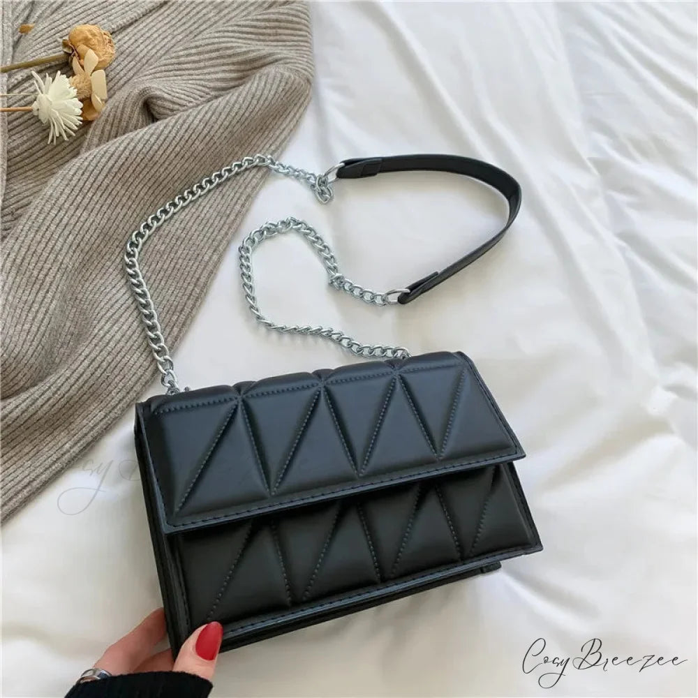 Chain Strap Embroidery Crossbody Bag Black / 22x15x6cm crossbody-250126
