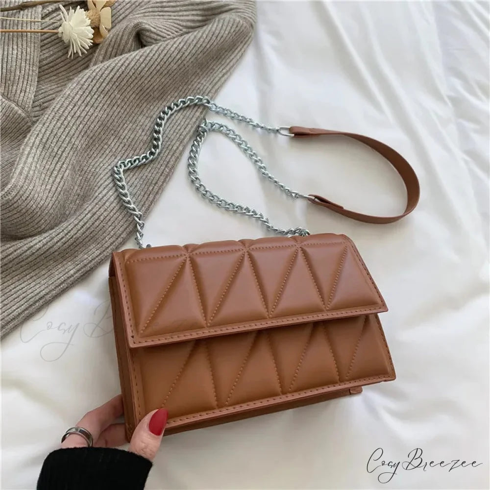 Chain Strap Embroidery Crossbody Bag Brown / 22x15x6cm crossbody-250126