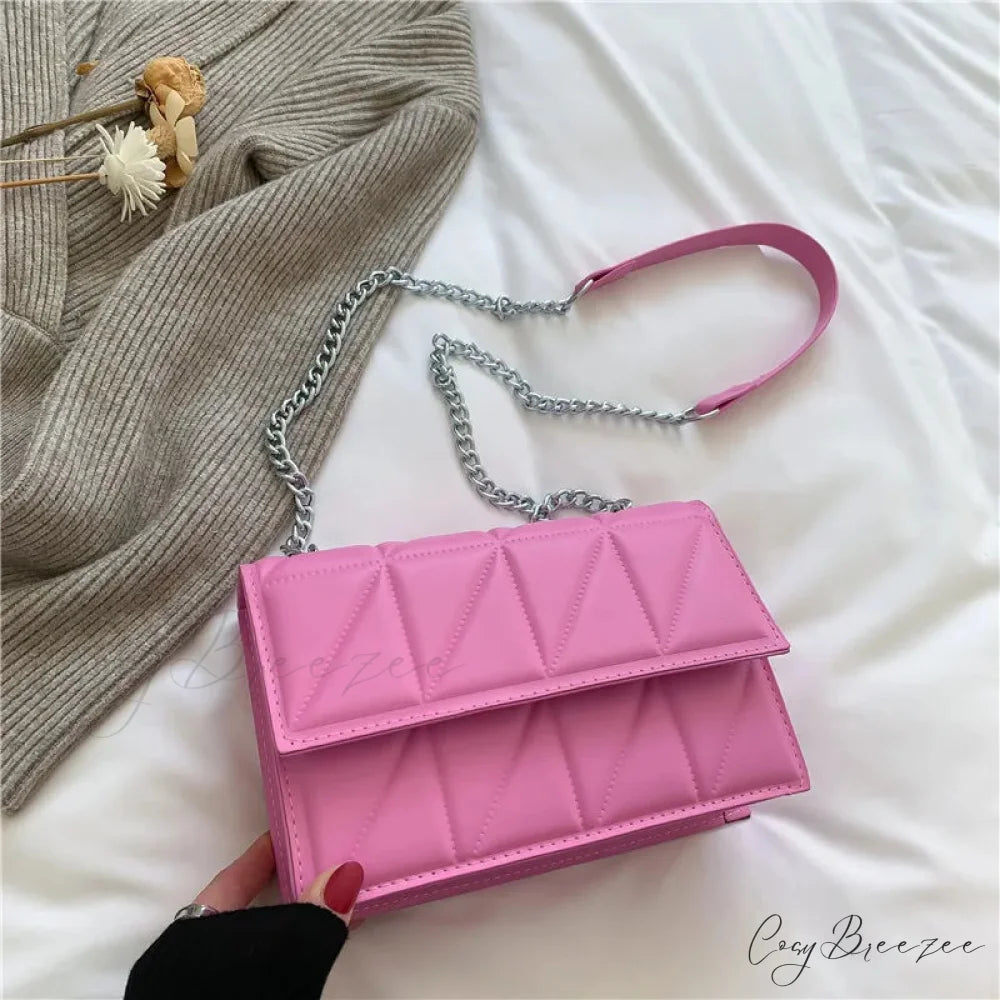 Chain Strap Embroidery Crossbody Bag Pink / 22x15x6cm crossbody-250126