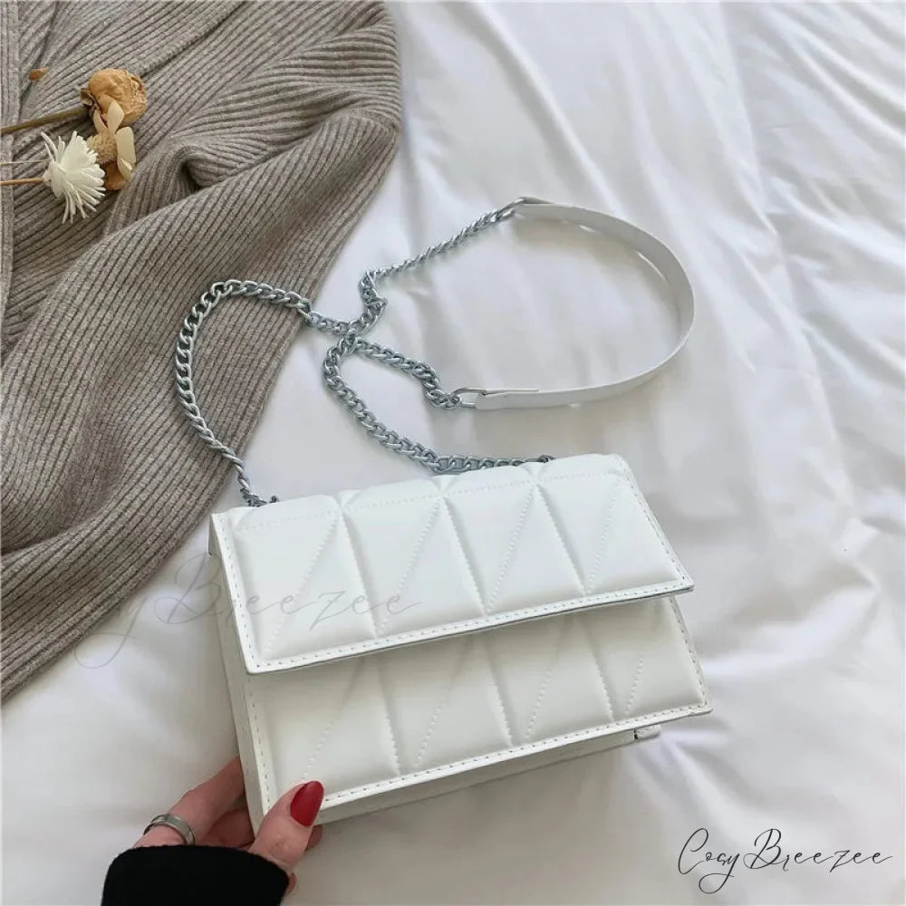 Chain Strap Embroidery Crossbody Bag White / 22x15x6cm crossbody-250126