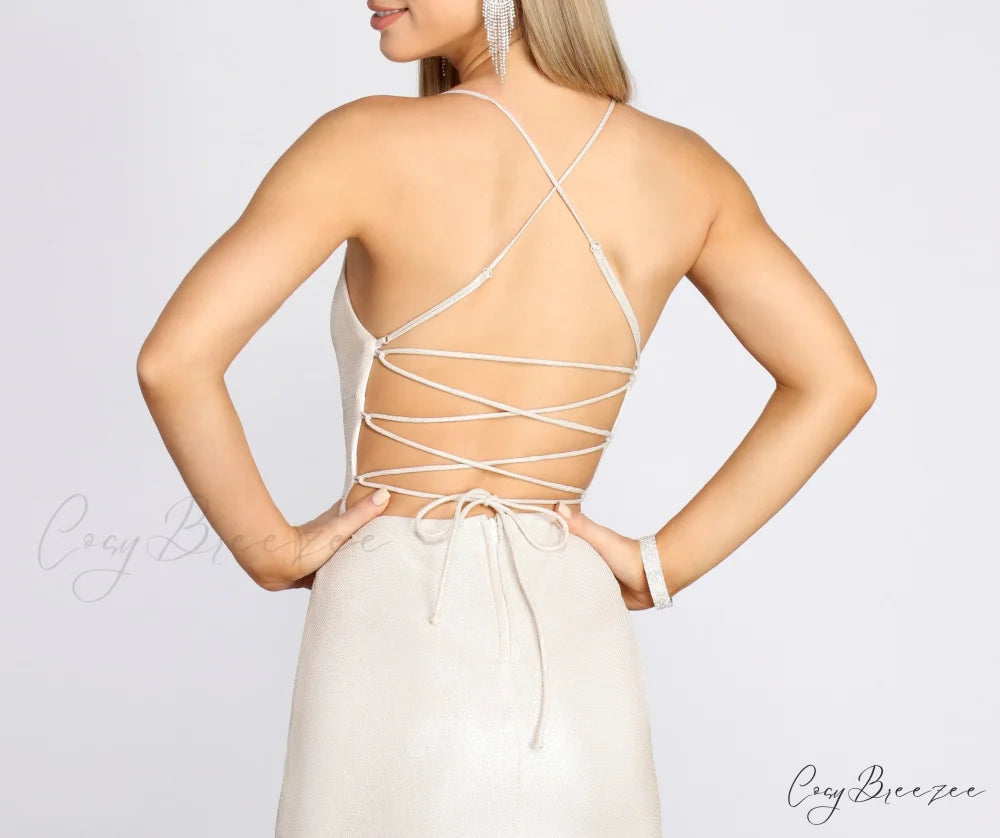 Char Formal Stylish Lattice Glitter Dress