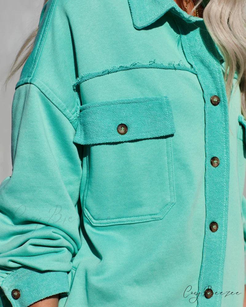 Charleigh Cotton Blend Pocketed Shacket - Mint Color