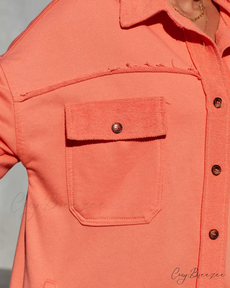 Charleigh Cotton Blend Pocketed Shacket - Orange Color