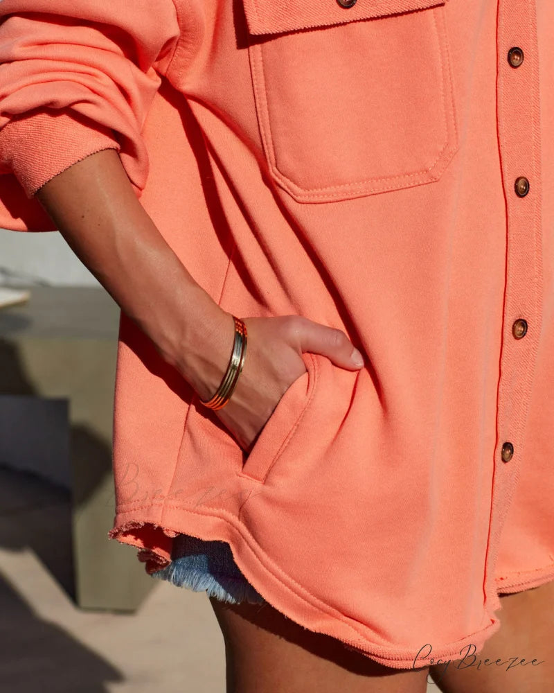 Charleigh Cotton Blend Pocketed Shacket - Orange Color