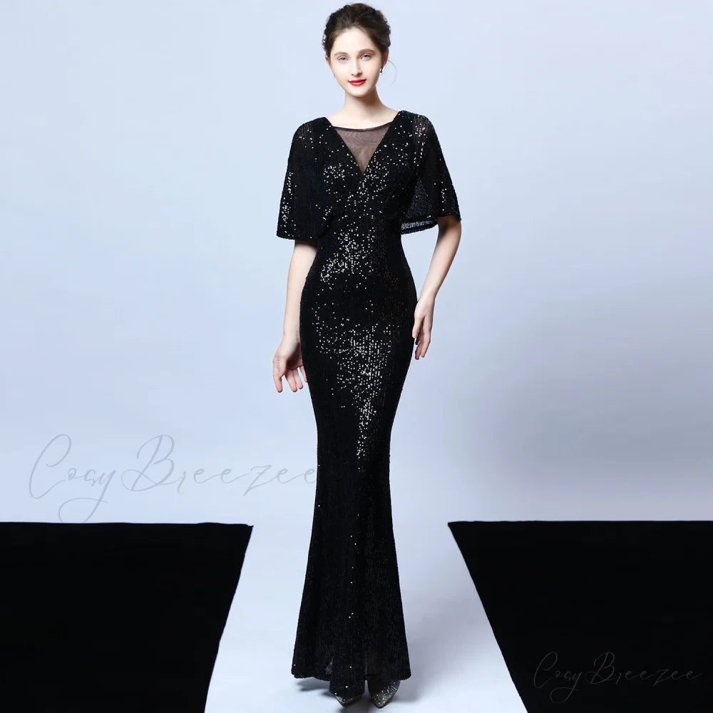 Charlotte Formal Stylish Sequin Mermaid Dress BLACK / XS