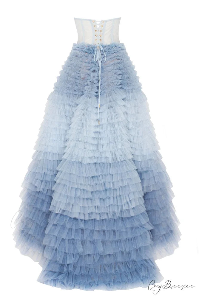 Chasing Desire Strapless Trendy Frill-Layered Maxi Dress