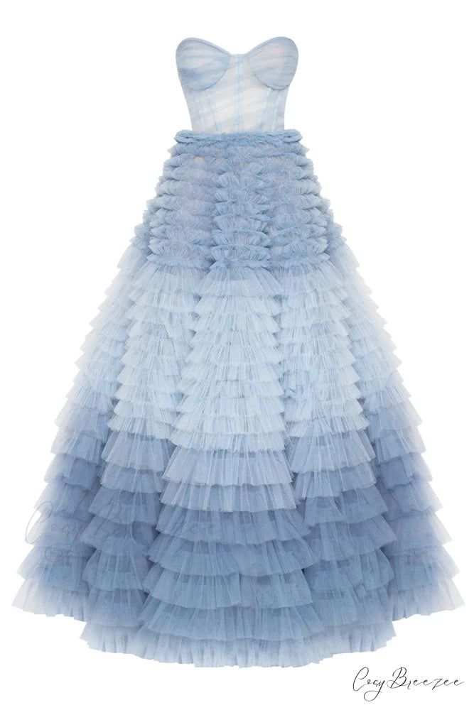 Chasing Desire Strapless Trendy Frill-Layered Maxi Dress