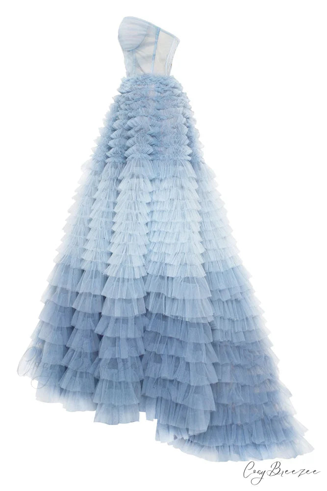 Chasing Desire Strapless Trendy Frill-Layered Maxi Dress