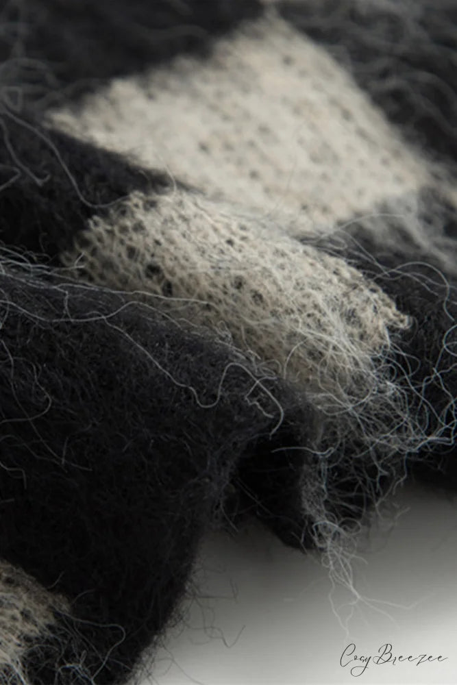 Checkerboard V Neck Mohair Sweater