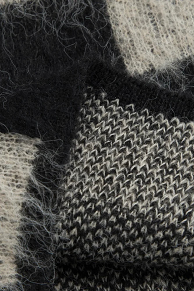 Checkerboard V Neck Mohair Sweater