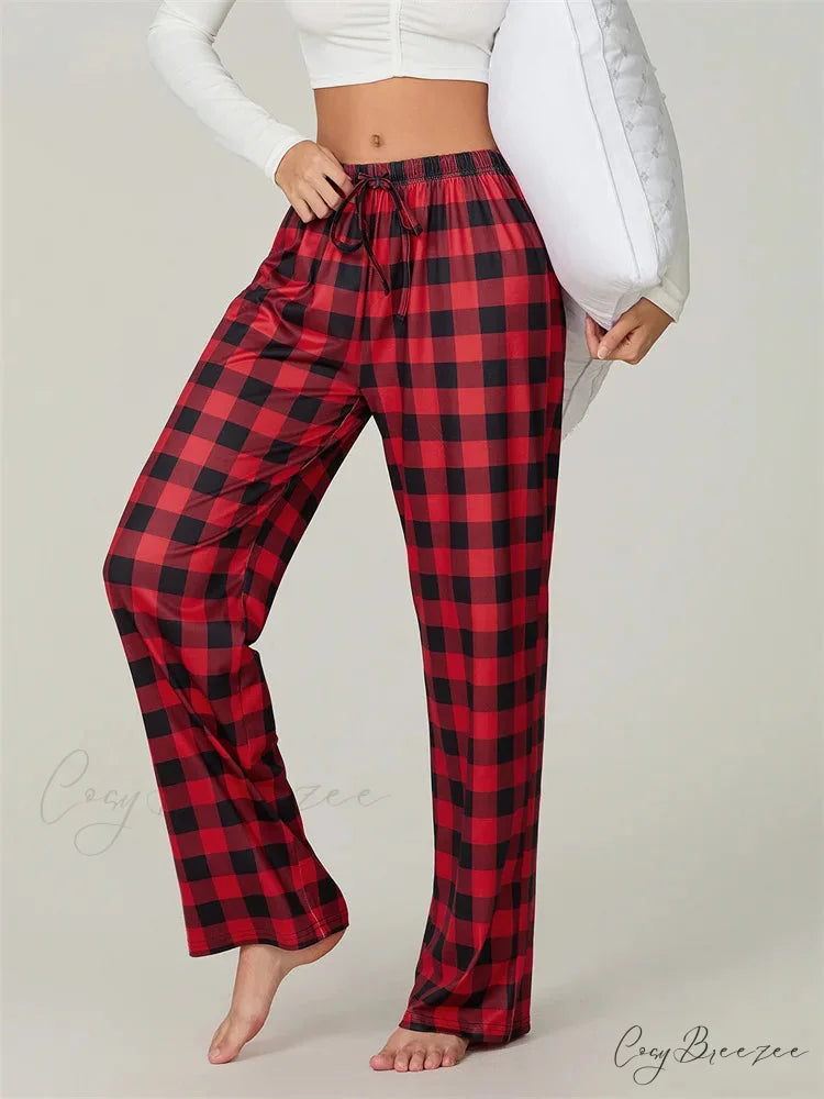 Checkered Pattern Lace-Up Side-Cut Casual Spacious Pant pant-250223
