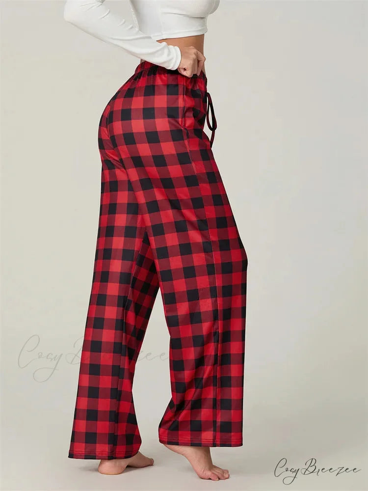 Checkered Pattern Lace-Up Side-Cut Casual Spacious Pant pant-250223