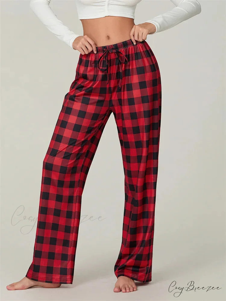 Checkered Pattern Lace-Up Side-Cut Casual Spacious Pant pant-250223