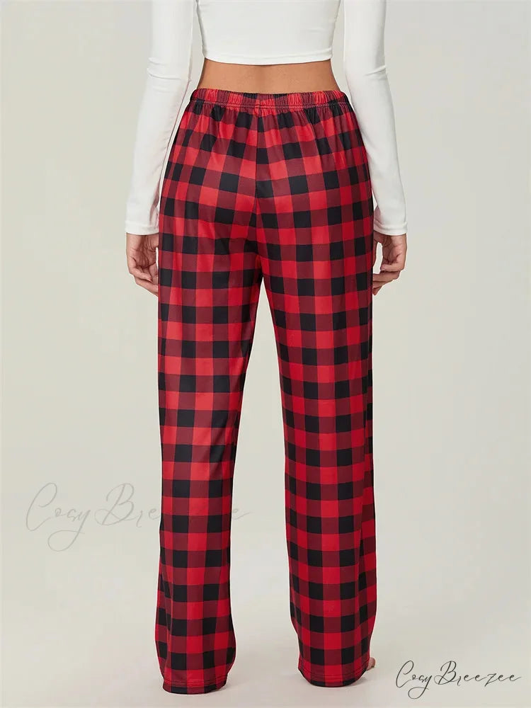 Checkered Pattern Lace-Up Side-Cut Casual Spacious Pant pant-250223