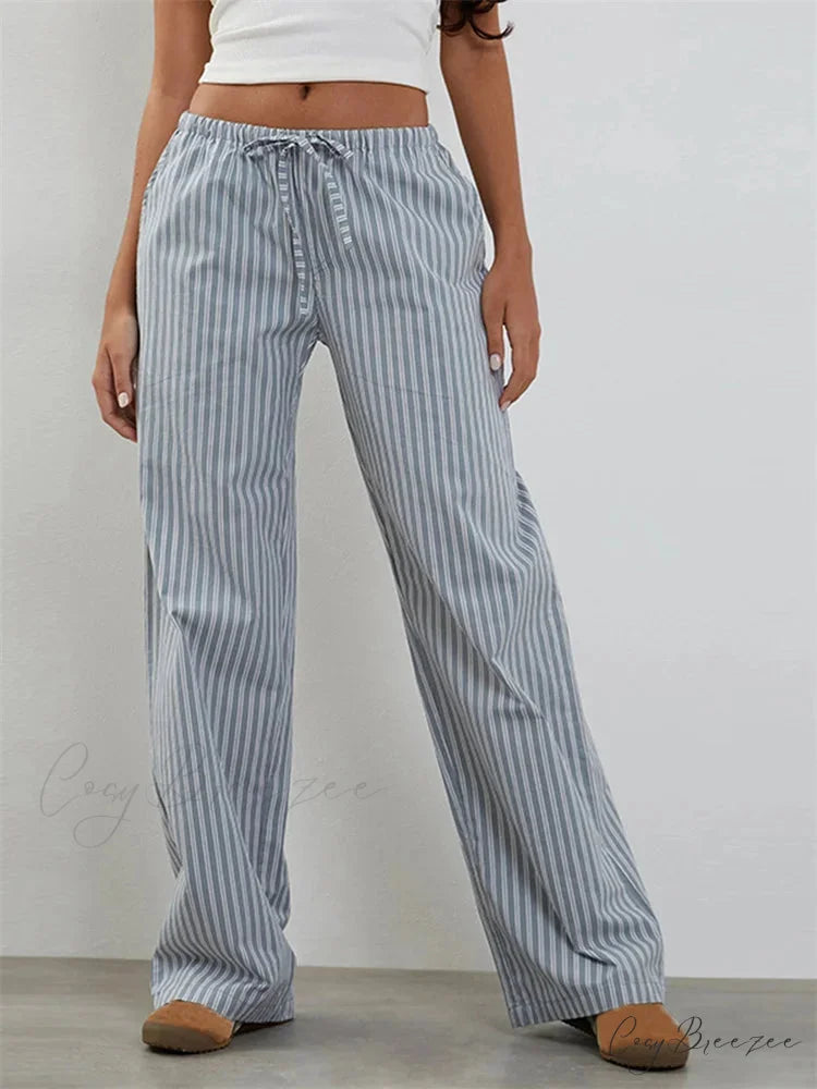 Checkered Pattern Spacious Casual Spring Summer Pant BLUE / S pant-250223