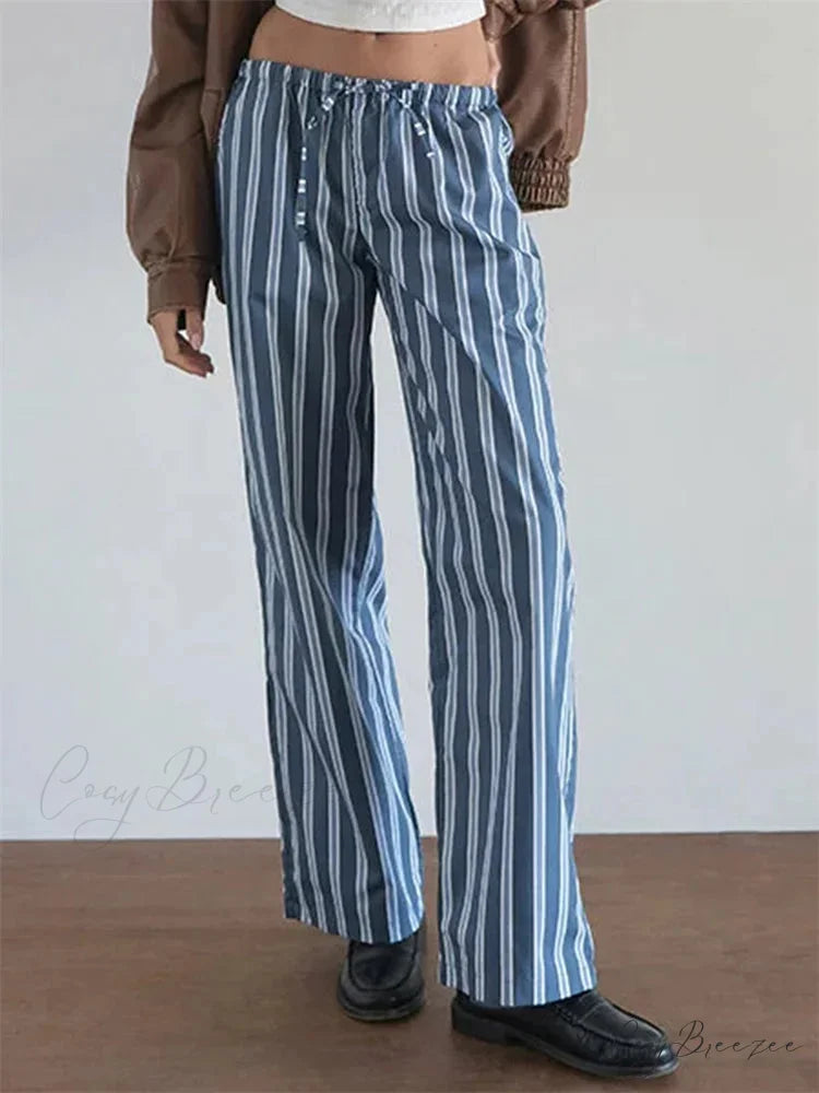 Checkered Pattern Spacious Casual Spring Summer Pant DARKBLUE / S pant-250223