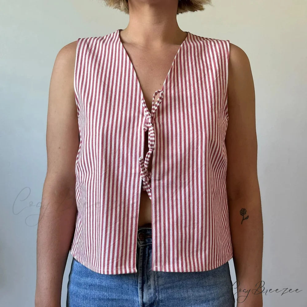 Checkered Tie-Front Crop Top Claret / S croptop-250223