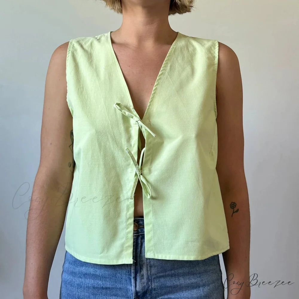 Checkered Tie-Front Crop Top Green / S croptop-250223
