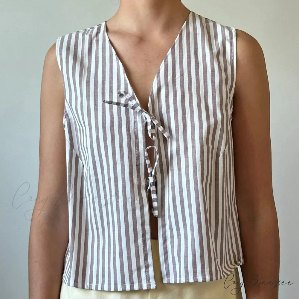Checkered Tie-Front Crop Top Light Brown / S croptop-250223