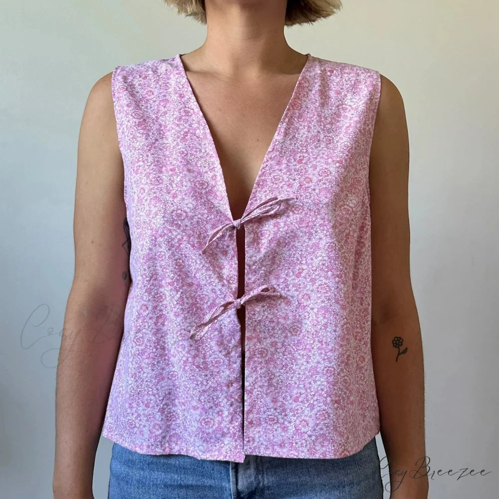 Checkered Tie-Front Crop Top PURPLE / S croptop-250223