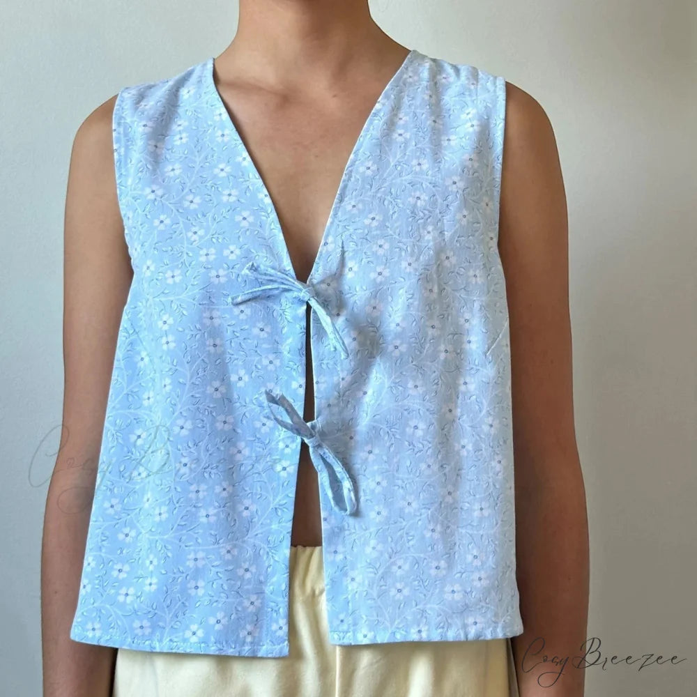 Checkered Tie-Front Crop Top SKY BLUE / S croptop-250223