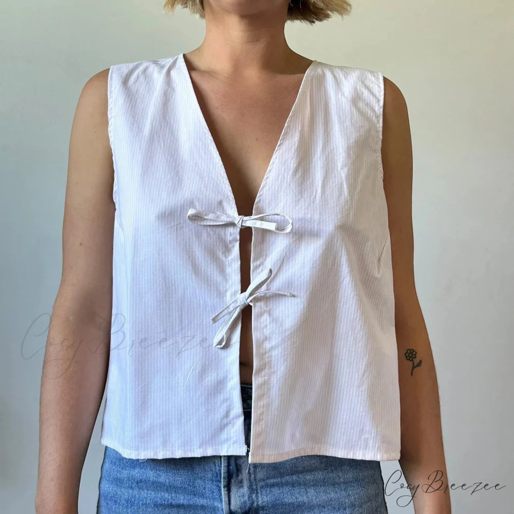 Checkered Tie-Front Crop Top WHITE / S croptop-250223