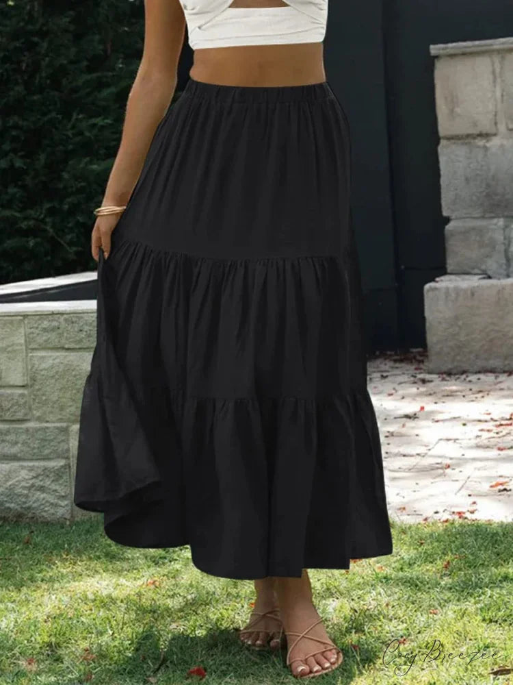 Checkered Tiered Patchwork Skirt Black / S skirts-250223